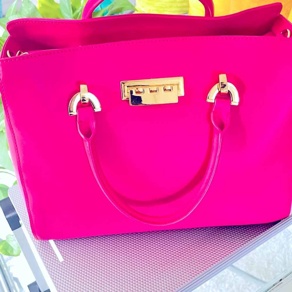 ZAC POSEN LEATHER SATCHEL, Fuschia Medium, Preowned, in great condition